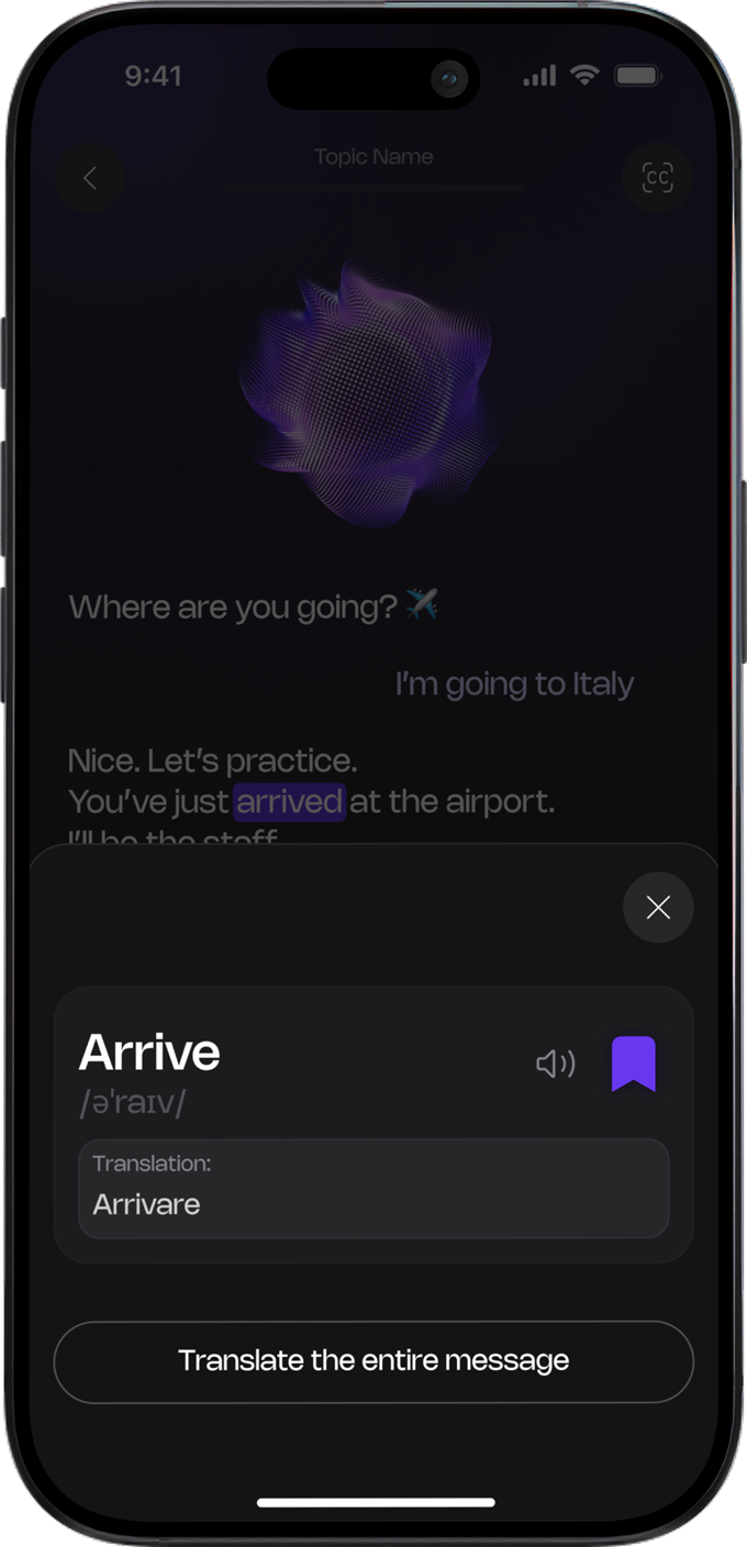 Senthora tap-to-translate — instant word translation with phonetics inside the conversation