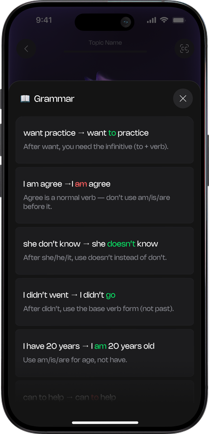 Senthora grammar feedback — corrections with plain-language explanations