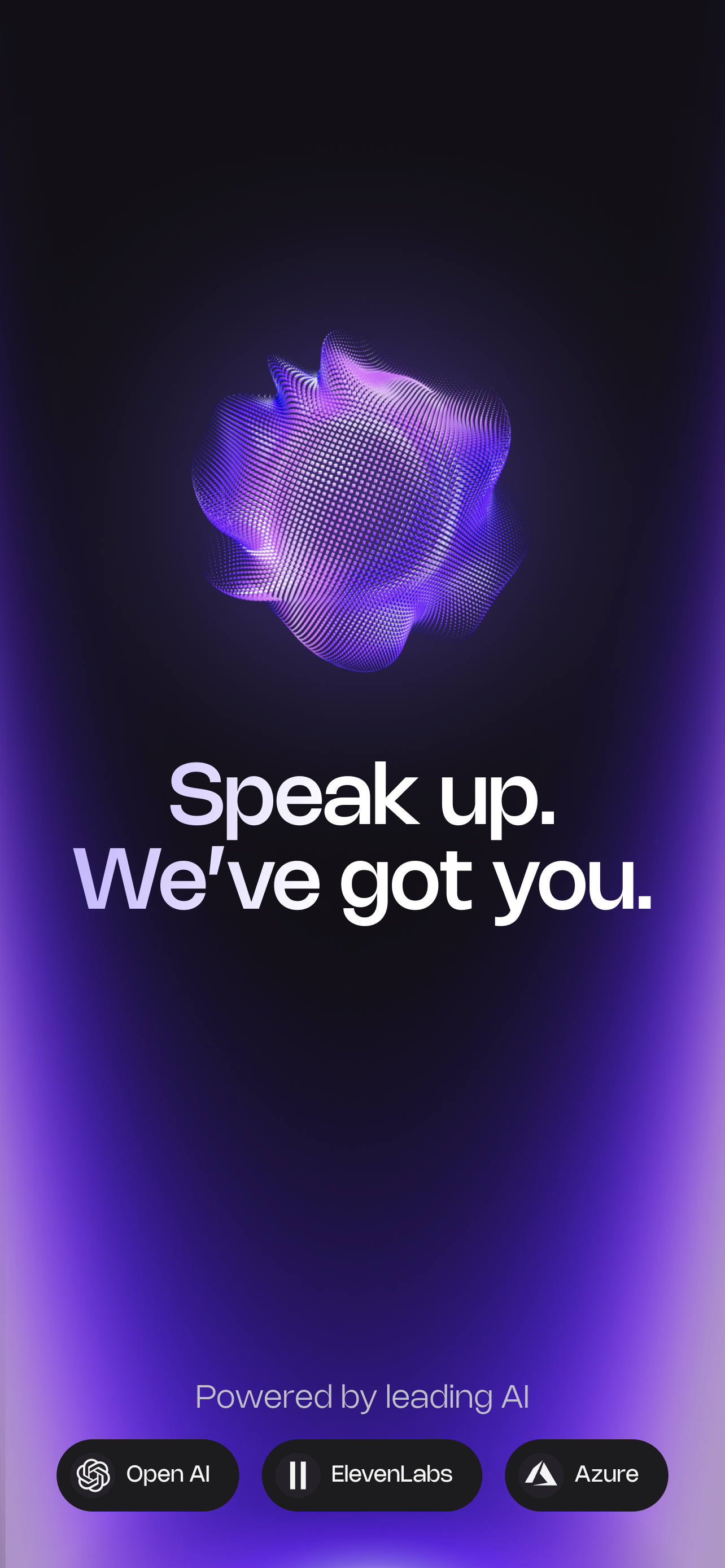 Senthora app — Speak up. We've got you. Powered by OpenAI, ElevenLabs and Azure